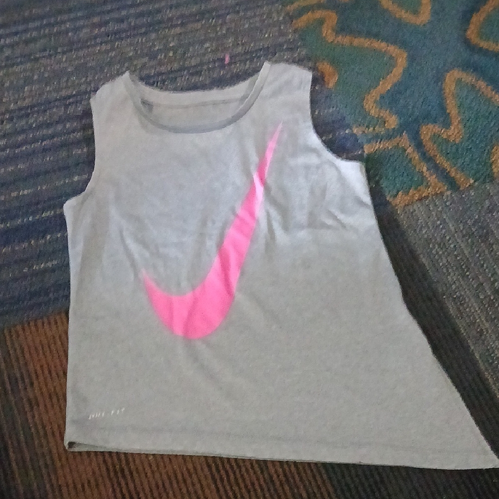 Nike Kids Tank Top with Pink Swoosh on Gray